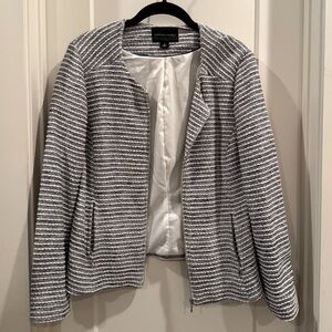 Adrienne Vittadini Blazer Navy/White Striped Tweed Zip Size Medium